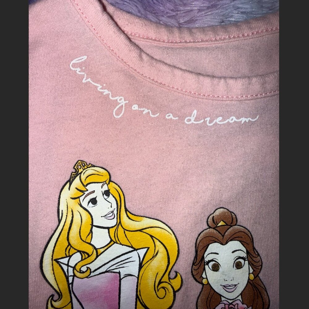 Disney Princess Girls Pink Short Sleeve T-Shirt with Lace Trim – Size 4T - Picture 5 of 6